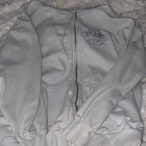 Brandy Melville White Zip-Up Hoodie